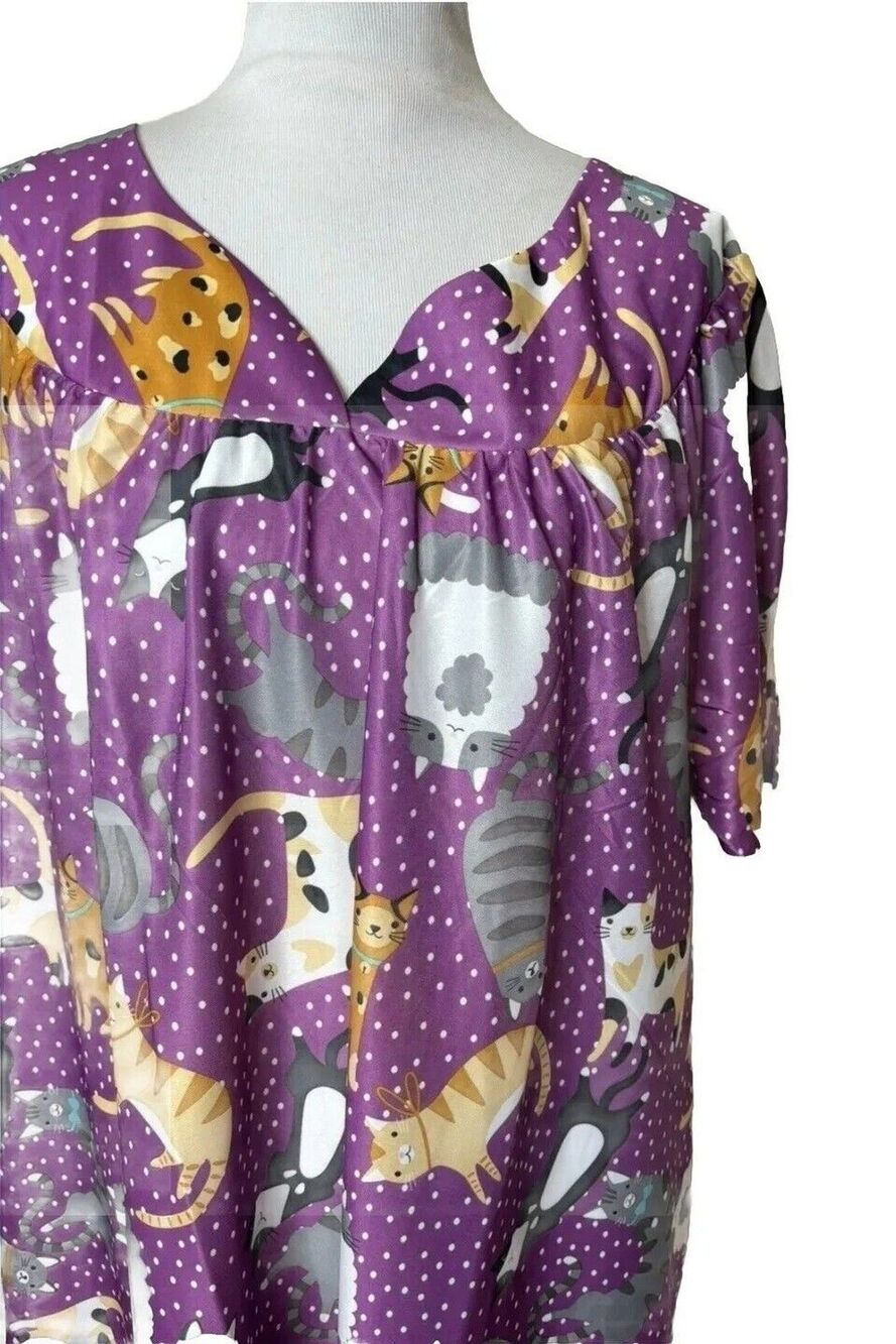 A. Richards VTG Cat Mom Mumu Patio House Dress Sweetheart Neck Purple Women's 3X